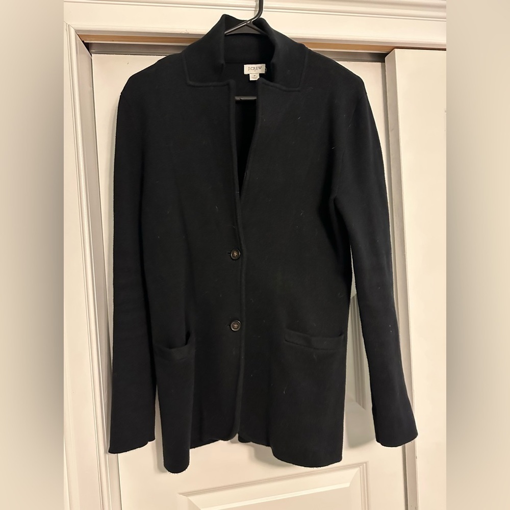 J Crew 100% Cotton Sophie Sweater Blazer Womens Small Black Preppy Academia City